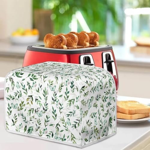 Image of 2 Slice Toaster Dust Cover Bread Toaster Oven Dustproof Cover Kitchen Bakeware Protector Dustproof Fingerprint Protection for Women Gift(11.4 x 7.9 x 7.5), Green Butterfly Leaf