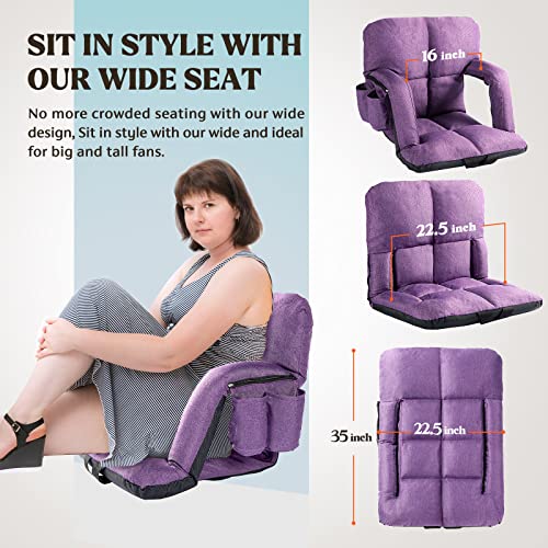 Tdzwin Wide Stadium Seats For Bleachers With Back Support, Extra Thick Plus Size Stadium Seats Bleacher Seats With Backs And Cushion, 6 Reclining Positions Stadium Chair For Outdoor Or Indoor (Purple) #TOP2
