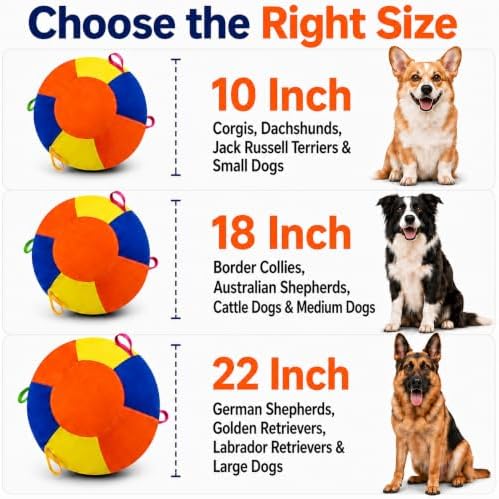 Herding Ball for Dogs, 18 Inch Upgraded Dog Push & Chase Ball with Thickened Bite & Tear Resistant Cover, Burst-Resistant Inner Ball, Outdoor Exercise Polo Ball for Active Dogs, Multi-Color, Medium — view 7