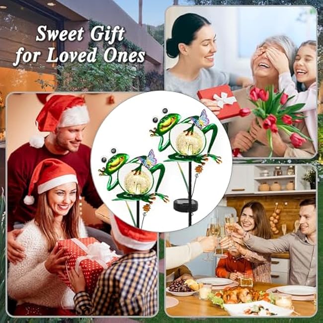 Frog Garden Solar Lights Outdoor Decorative, 2 Pack Metal Frog Garden Decor for Outside Waterproof Solar Stake Lights for Lawn Ornaments Patio Yard Decorations, Gardening Gifts for Mom Women