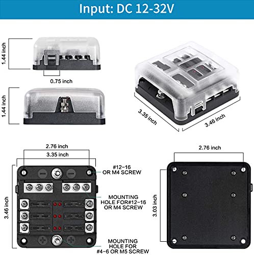 6 Way Fuse Block,12V Blade Fuse 6 Circuit Atc/Ato Waterproof Fuse Box Holder With Led Indicator Waterpoof Cover For 12V/24V Automotive Truck Boat Marine Rv Van Vehicle #TOP1