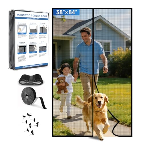 Magnetic Screen Door Upgraded PET Mesh Stronger Than Fiberglass and Polyester,Hands Free,Keeps Bugs Out,Pet & Kid Friendly，Suitable for Home and Screen Size 38" X 84"