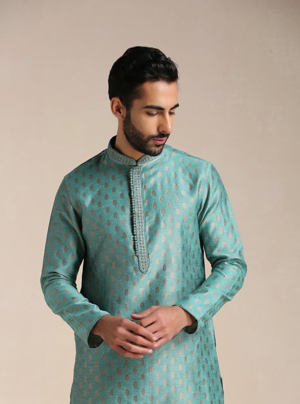 Image of Manyavar Men's Jacquard Hand Embroidered Kurta Set (2pcs)