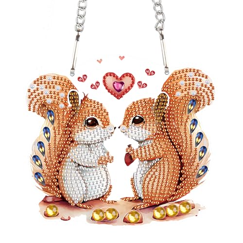 Image of AiYuanzsh Diamond Painting Kits Hanging Decoration, Adults Beginners 5D Diamond Art Painting Love Couple Squirrels, DIY Special Shape Diamond Craft Wall Garden Decoration Valentine's Day Gifts