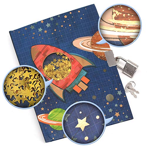 Boys Diary With Lock For Kids, Ginmlyda Spacecraft Diaries 7.1X5.3 160 Pages Boy Journal Secret Cute Notebook With Lock And Key For Little Kid Writing Drawing Gifts For Pre School Age 6,8,12 #TOP2