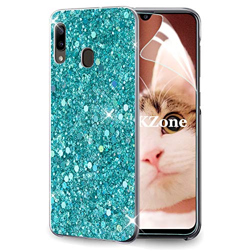 OKZone Funda para Samsung Galaxy A20E Carcasa Purpurina [con Protector Pantalla], Cárcasa Brilla Glitter Brillante TPU Silicona Teléfono Smartphone Funda Móvil Case (Verde)