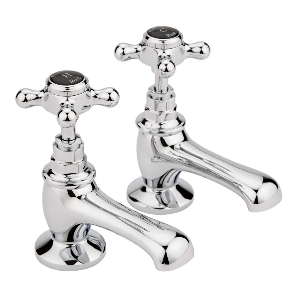 Old London BC301HX Topaz | Traditional Bathroom Single Basin Taps with Crosshead Handles and Hexagonal Collars, 141mm x 66mm, Chrome/White