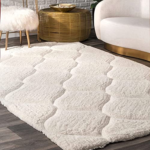 Image of Super Ultra Modern Soft Shaggy Handcrafted Anti-Skid Silk Touch Carpet, Size 8x11 Feet, Color IVORYY