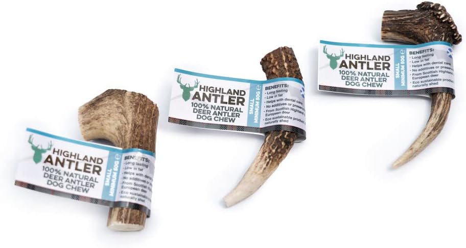 Natural Antler Dog Chew. Pack of 1x Small (50-75g) Naturally Shed Red Deer Antler, Long Lasting Dog Chew Bone With Calcium And Minerals (Shape may vary)