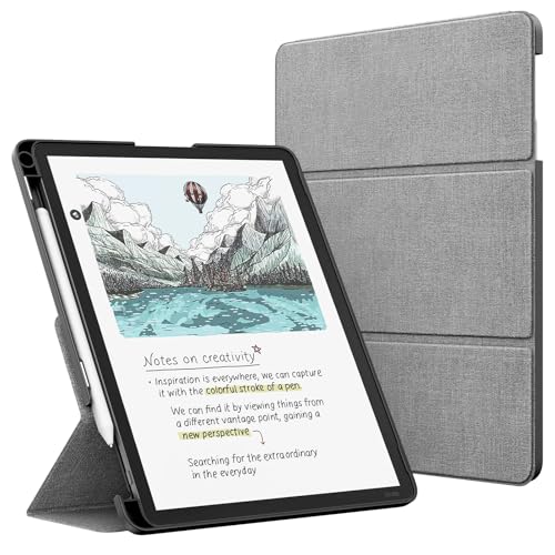 Image of MoKo Stand Case for 11 inch Kindle Scribe (3rd Generation -2025) & Kindle Scribe Colorsoft (1st Generation 2025) - Premium Leather Trifold Stand Cover with Pen Holder, Auto Sleep /Wake, Denim Gray