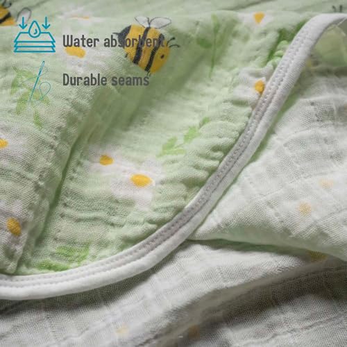 Image of 100% Cotton Muslin Baby Bath Poncho - Soft & Absorbent Hooded Towel for Infants & Toddlers, Lightweight and Breathable, Baby Shower (Yeast Bee)