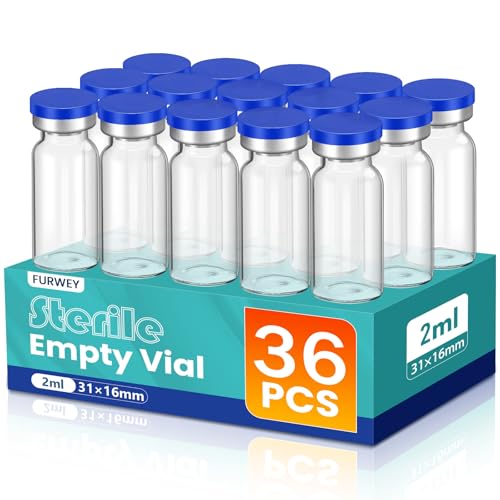 Flacons stériles en verre avec bouchon étanche lot de 36 fioles vides pour injections FURWEY