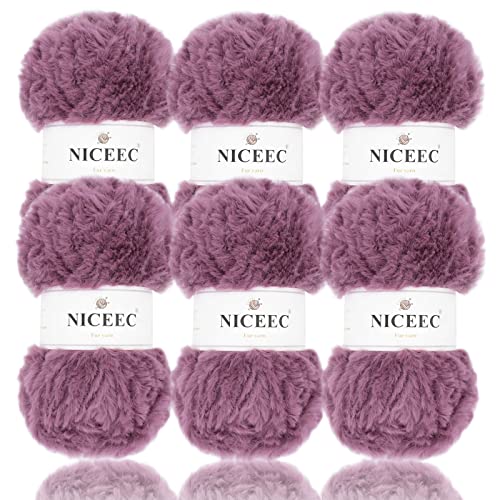 Image of NICEEC Faux Fur Yarn Super Soft, Chunky & Fluffy, Eyelash Yarn for Crochet & Knitting(Total Length 210yds /10.6oz) - Pale Pinkish Purple /300g