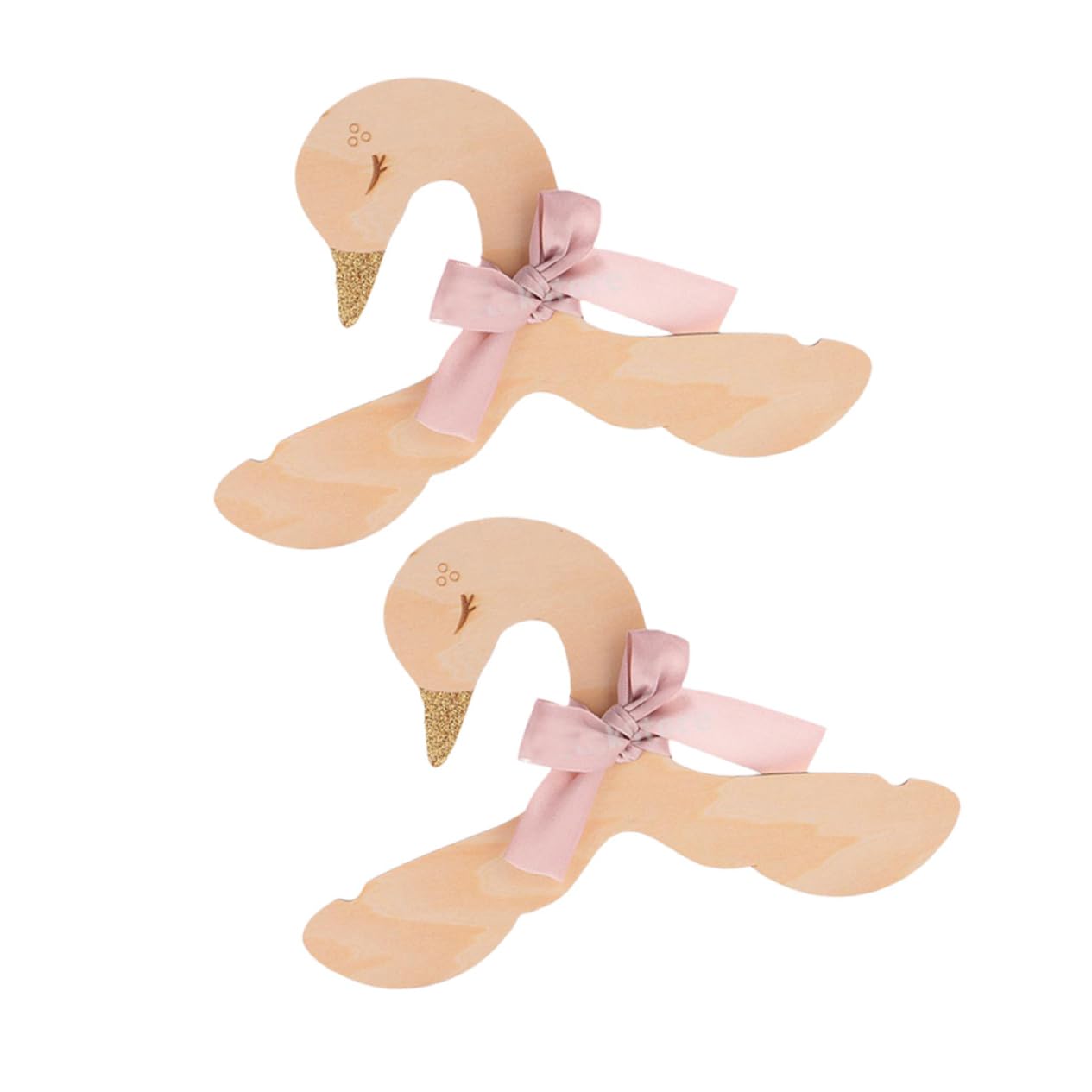 Unomor Dorable Swan Shape Bowknot Boys and Girls Clothes Hangers 2pcs Handmade Wood Hangers Boys and Girls Room Decor Storage Random