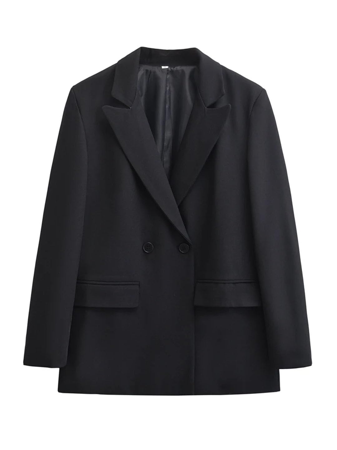 Womans Classic Double-Breasted Suit Coat Blazer Lapel Jacket Long Sleeve Solid Color Top