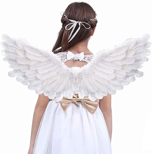 Alas de ángel para disfraz de ángel para niños, alas de plumas de ángel, blanco, para adultos, Halloween, Navidad
