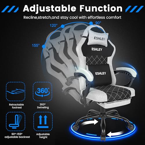 Image of Gaming Chair, Ergonomic Computer Chair with Footrest and Lumbar Support, Height Adjustable Office Chair with 360 Swivel Seat and Headrest (Grey)