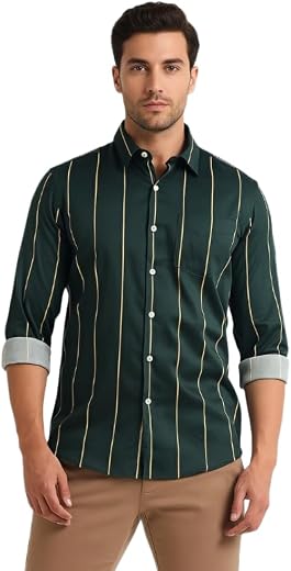 Yellow Dash Mens Casual N Formal Single Pocket Striped Shirt