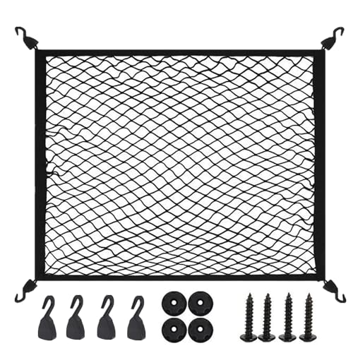 Cargo Net for SUV with Hooks, Adjustable Highly Elastic Storage Organizer Net for Car, Pickup Trucks,Mesh Organizer 2.6'x2' Stretches to 5'x4',Road Trip Essentials Black