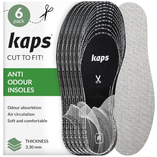 Image of 6 Pair Pack Anti Odour Shoe Insoles Set with Odor Eating Charcoal | Shoe Inserts | Kaps Odour Stop | Cut to Size