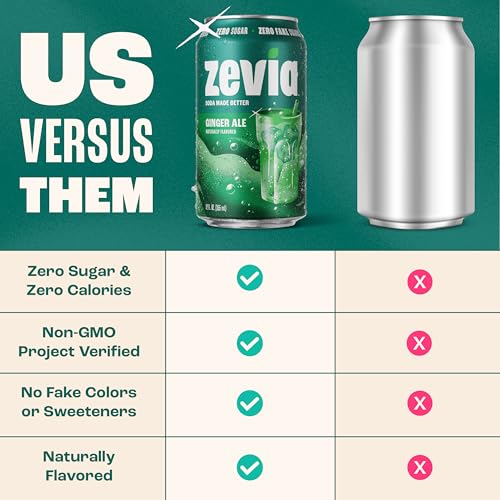 Image of Zevia Zero Sugar Soda, Ginger Ale, 12 oz Cans (24-Pack) - Naturally Sweetened, Non-GMO Project Verified, Gluten-Free, Vegan
