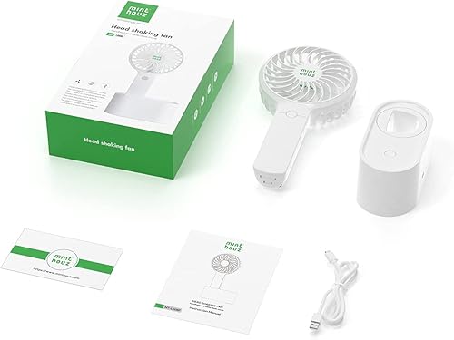 Miniatura 7 de Minthouz Mini ventilador de escritorio portátil, rotación automática de 90, recargable por USB de 2000 mAh, 3 velocidades, ventilador pequeño para