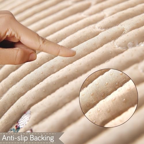 Image of HOKIPO Premium Dutch Velvet Anti-Slip Armrest Cover for Sofa, 1 Pair, Gentle Cream (NEW-AR-5742-CRM*2)