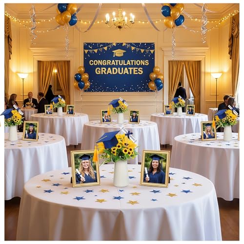 Image of Breling 48 Pcs Blue and Gold Graduation Centerpiece Sticks Felt Graduation Scroll Diploma and Grad Cap with Tassel Decor 2026 Table Toppers Centerpiece Party Supplies for Grad Party Decorations
