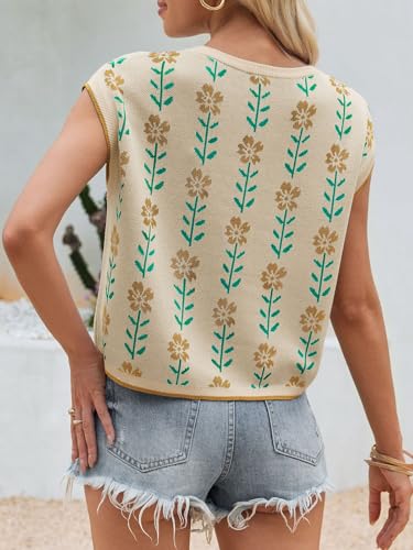 Image of Saodimallsu Womens Cap Sleeve Crop Tops Summer Color Block Going Out Crew Neck Knit Trendy Casual Sweater