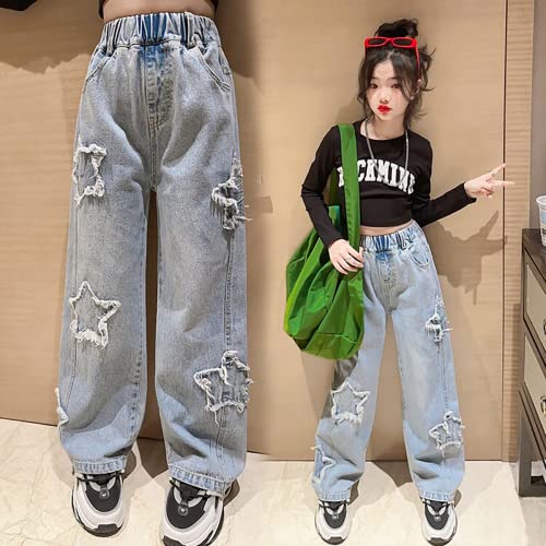 Girls Baggy Jeans Casual Wide Leg Denim Pants Jeans Kids Clothes Size 5-14 Years3