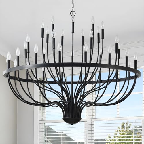 ZBMYRBZJ Black Chandelier 36-Light Industrial Iron Candle Chandelier Modern Suspended Farmhouse Chandeliers Pendant Light Fixtures for Dining Room Bedroom Living Room Kitchen Island Foyer E12 Bulb by ZBMYRBZJ - Used condition - US$107.55