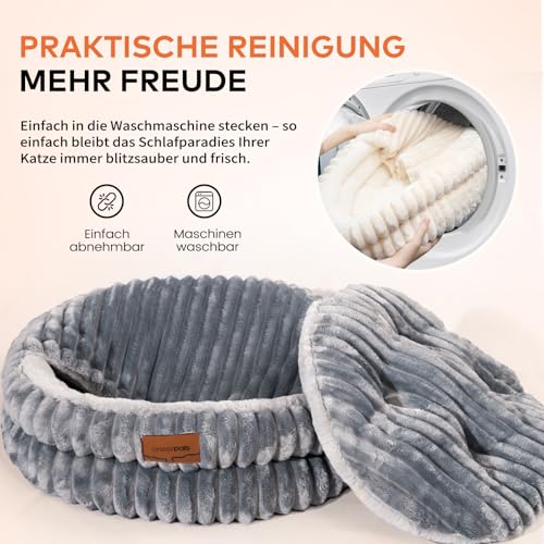CheerPals Katzenbett mit Deckel 50cm, Waschbar Kuschelhöhle, Winterversteck mit Hochelastischer Schlafkissen für Alle Katze