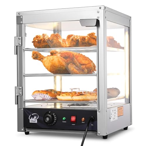WeChef 15" 3-Tier Commercial Food Warmer Pizza Warmer Display Electric Countertop with LED Adjustable Lighting Stainless Steel Pastry Display Case for Fast Food Restaurant Food Truck Food Tent