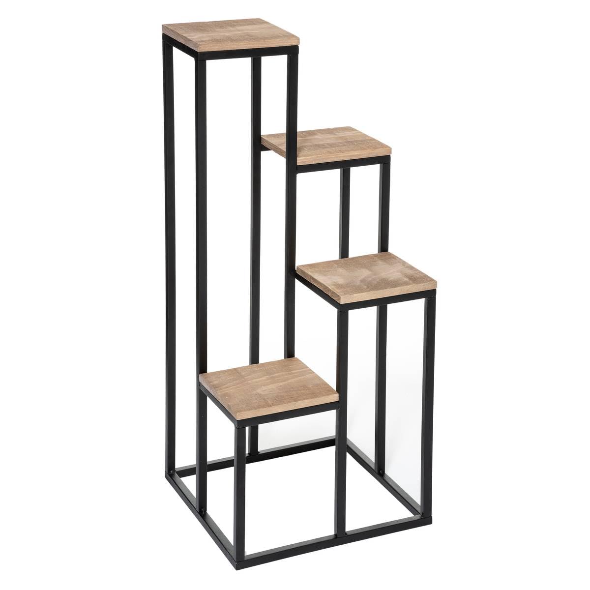 Atmosphera - Porte - Plante 4 Plateaux - métal et pin - Noir - H88-5 cm