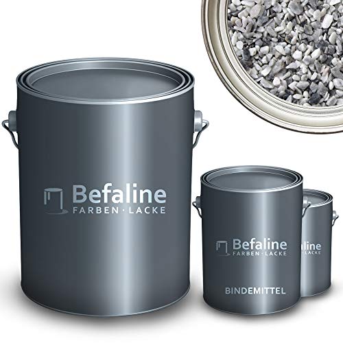 Befaline © BEFA-78 Steinteppich Set bis 2,5qm I 25kg Marmorkies Grigio Bardiglio + 1,5kg Epoxidharz Bodenbeschichtung für Naturstein, Beton, etc. I fugenloser & pflegeleichter Boden für innen & außen