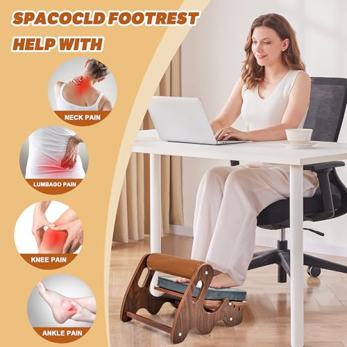 Spacocld Foot Rest for Under Desk at Work- Adjustable Rocking Foot Stool with 3 Height Position and Soft Crossbar, Ergonomic Wooden Footrest with Soft Sponge Pad for Home, Office by Spacocld - Image 2