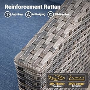 Ovios patio furniture set 7 pieces outdoor wicker rattan sofa couch with swivel rocking chairs loveseat and comfy cushions conversation set for garden backyard deck denim blue  urban country home decor