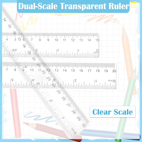 GAUATO 6 Stück Lineal 20cm, Kunststoff Transparent Kleines Ruler mit Zoll und Zentimeter Skalen, Durchsichtig Flexibel Präzision Lineal Grundschule Messwerkzeuge für Schule Büro Zuhause
