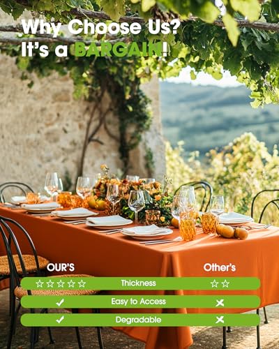 Image of Pureegg Plastic Table Cloth Disposable 6 Pack, 54 x 108 Inch, Orange | Halloween Party, Thanksgiving, Harvest Decor, Waterproof, Orange, Tablecloth