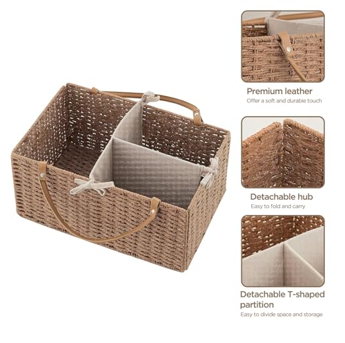 HBlife Baby Diaper Caddy Organizer, Paper Rope Storage Baskets Nursery Bin with Removable Divider, Portable Car Organizer for Diapers, Baby Shower Gifts, Newborn Essentials Must Haves by HBlife - Image 3
