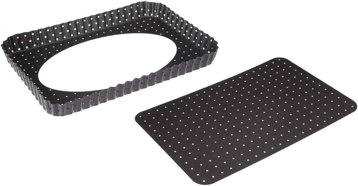 VITA PERFETTA 1 x Kuchenform, perforiert, Quicheform, rechteckig, Antihaftbeschichtung, abnehmbarer Boden (31 x 21 cm), Schwarz
