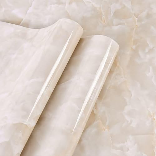 Yancorp 16"x120" Cream White Contact Paper Removable Wallpaper Peel and Stick Countertops Waterproof Marble Wallpaper Self-Adhesive Peel and Stick Backsplash for Cabinets Kitchen