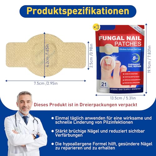 21 Stück Pilz Nagel Patches Nagelpilzpflaster Zehennagel Korrektur Patch Mehrzweck Pads Zehennagel Patches für Beschädigte Nägel und das Erscheinungsbild Verfärbter Nägel (3 Packung)
