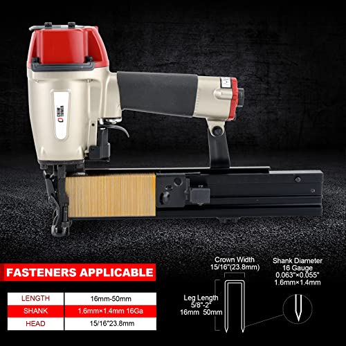 Crewtower Construction Stapler, 16 Gauge 15/16-Inch Wide Crown, Pneumatic Air Staple Gun For Fence Wire Wood Lathes Slats Furniture Frames Pallets And Finish, Heavy Duty #TOP2
