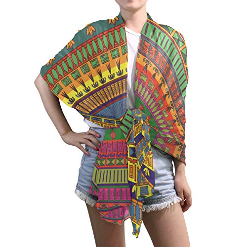 Derlonkaje Fashion Lightweight Retro Ancient Egyptian Art Pattern Chiffon Silk Long Scarf Shawl Wrap #TOP5