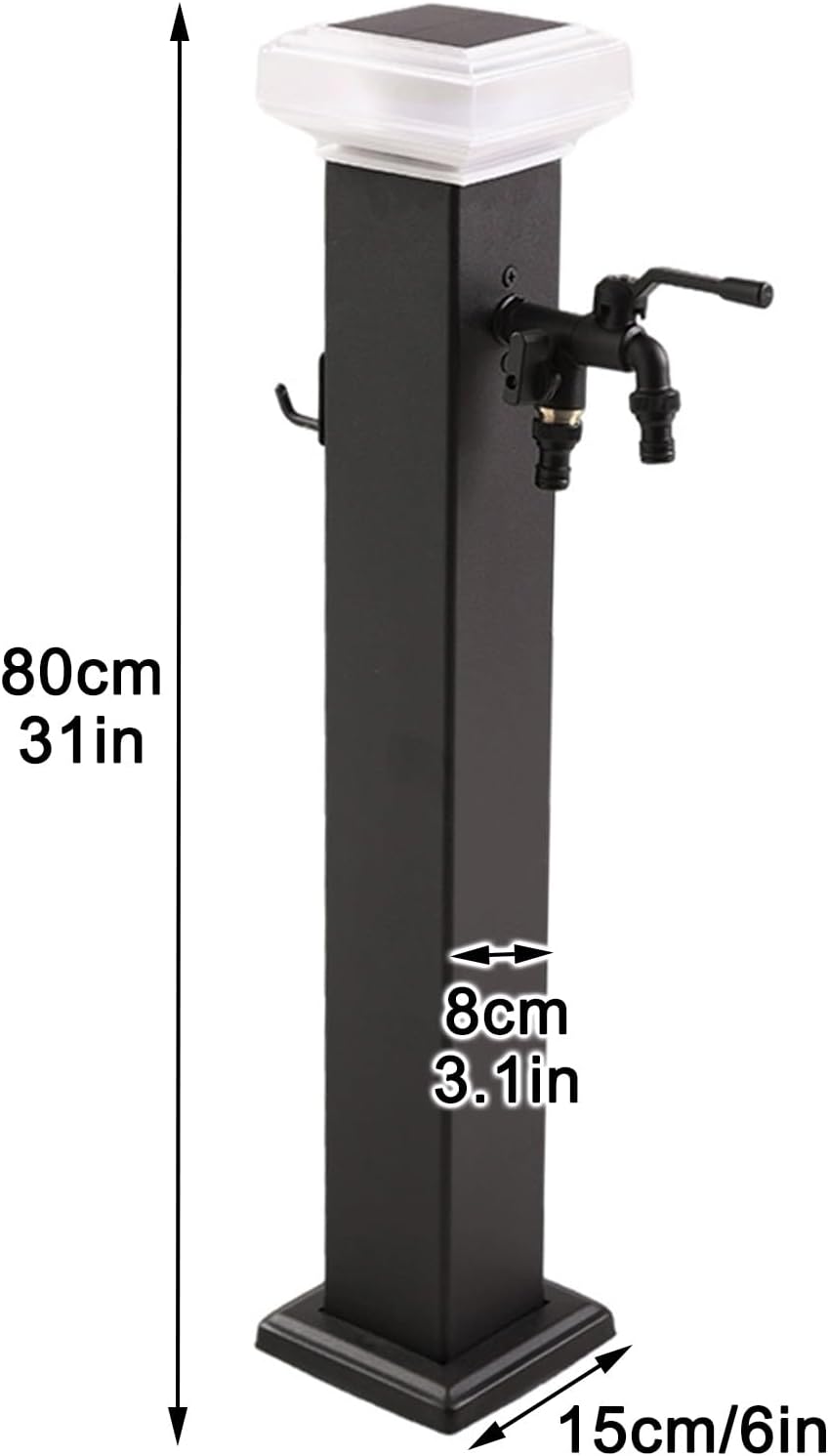 Stainless Steel Garden Hose Stand with Faucet - Outdoor Water Column & Solar Light for Irrigation and Car Wash (31in/80cm) - Durable & Stylish Garden Accessory