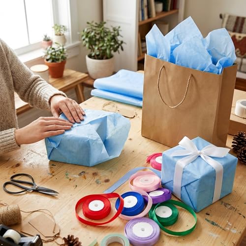 Image of Bobobag 100 Sheets Grey Blue Tissue Paper, 20 inch x 14 inch Tissue Paper for Gift Bags, Bulk Gift Wrapping Tissue for DIY Crafts, Birthday, Christmas and Holiday Decor