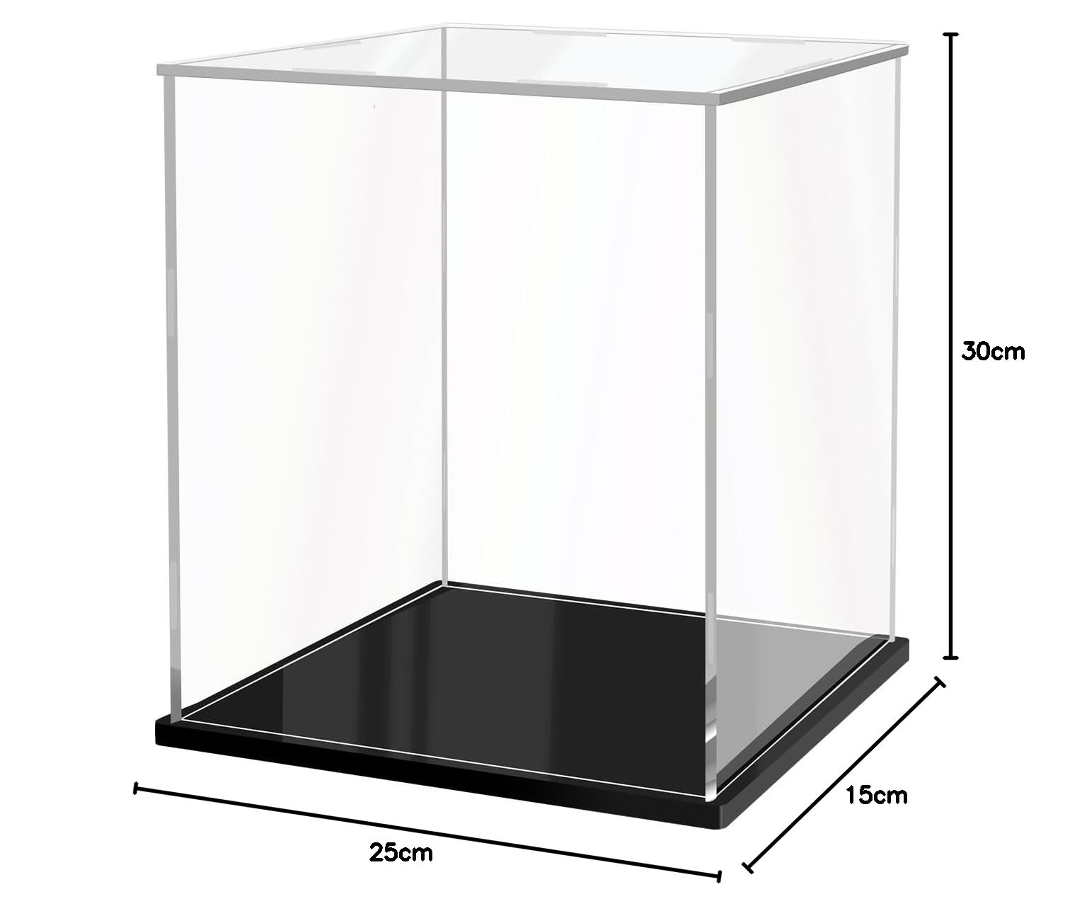 JUJOMAT Vitrina de acrílico Expositor Caja Vitrina de acrílico transparente con base negra Caja de exhibición para figuras Juguetes coleccionables 25*15*30cm