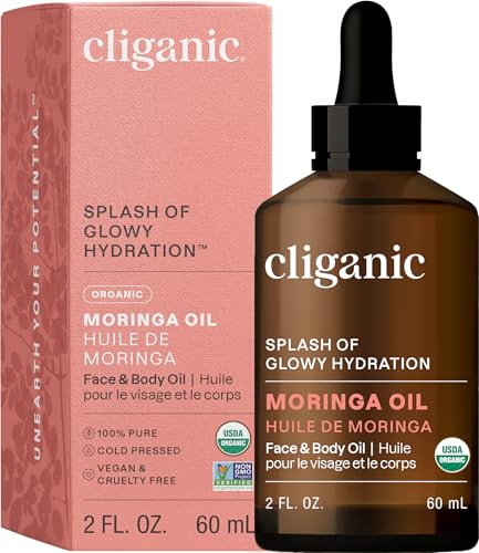 Cliganic Organic Moringa Oil (2oz), 100% Pure – For Face & Hair | Natural Cold Pressed (Packaging May Vary)