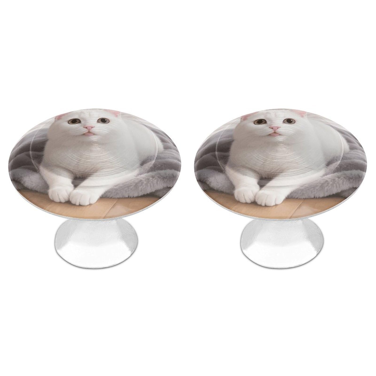 Fodpand White 2 Pack Cabinet Knobs 1.1 Inch Single Hole Drawer Pulls Handles Decorative Cat Furniture Knobs For Dresser Kitchen Bathroom Cupboard Wardrobe Vanity Closet Door Hardware